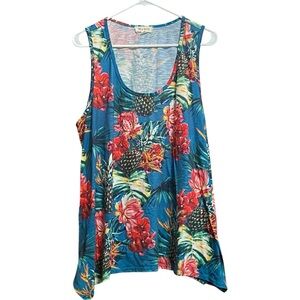 Blue Mood Floral Sleeveless Top - Blue and Red 2X